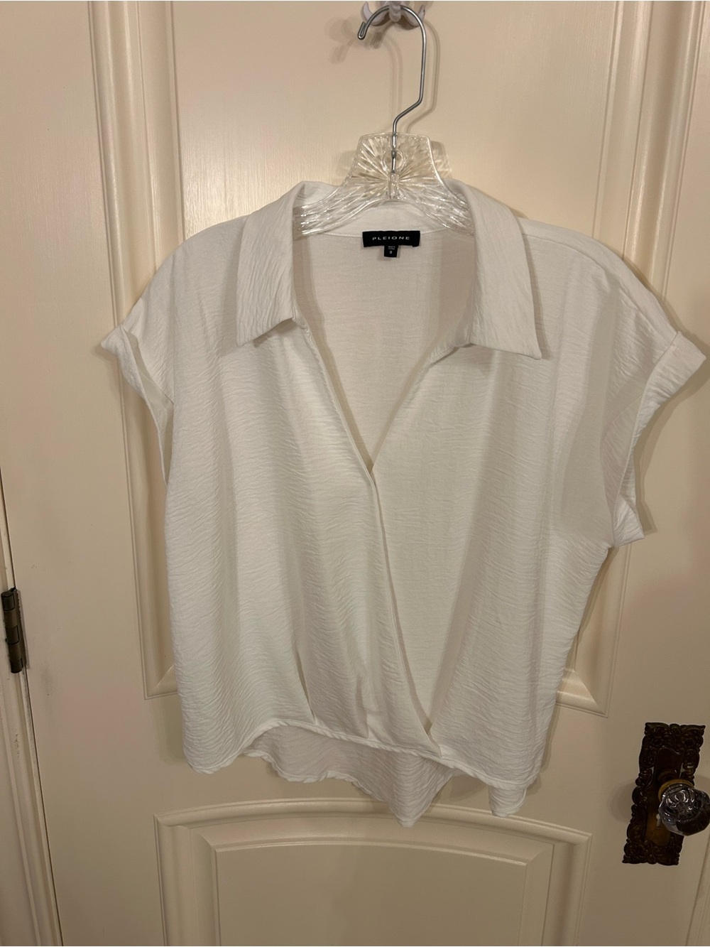 Pleione White Short-Sleeve Wrap Blouse